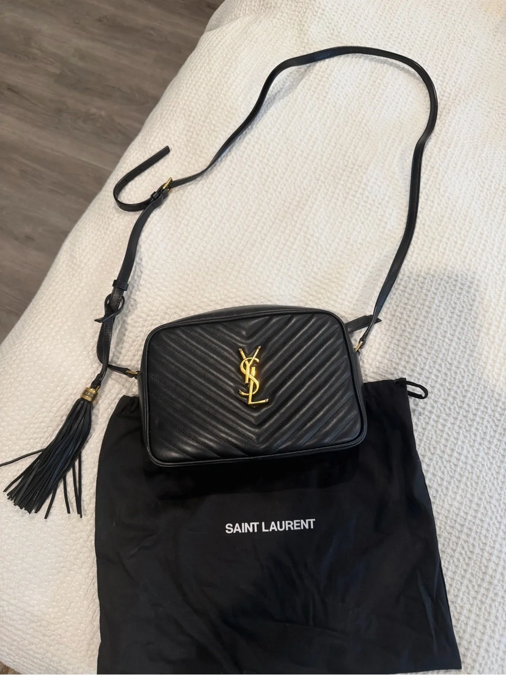 Saint Laurent Black Chevron Quilted Crossbody with Gold YSL Hardware